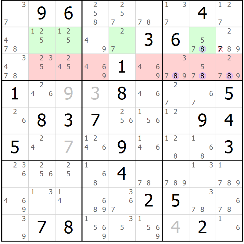 Position des candidats pour la solution de la Gr 47 page 50 du magazine de sudoku Suprême n° 023