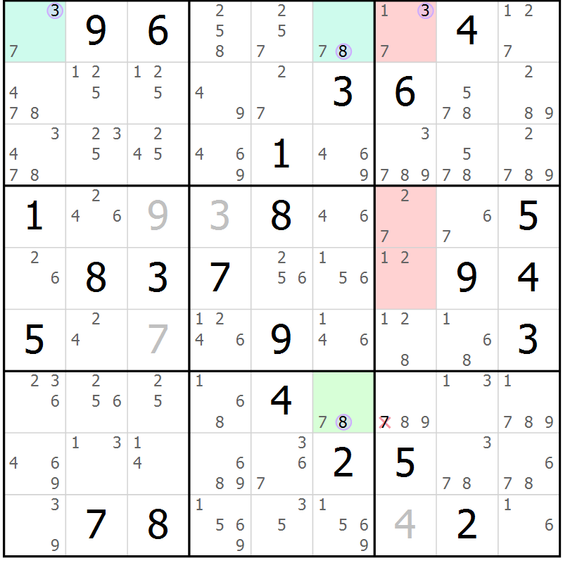 Position des candidats pour la solution de la Gr 47 page 50 du magazine de sudoku Suprême n° 023