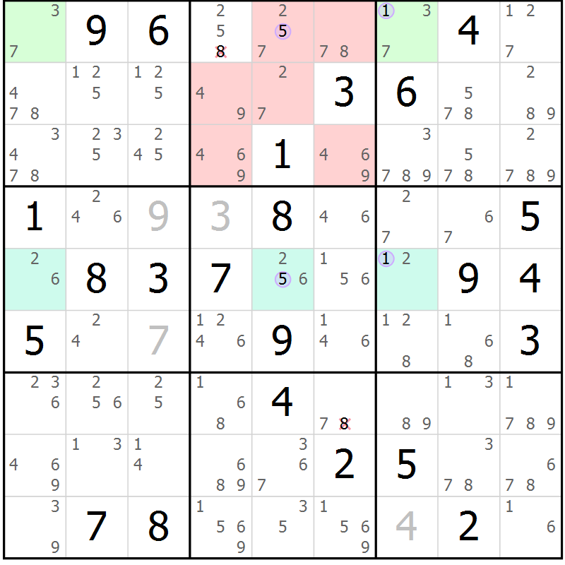 Position des candidats pour la solution de la Gr 47 page 50 du magazine de sudoku Suprême n° 023