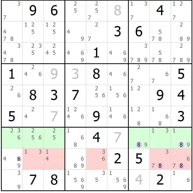 Position des candidats pour la solution de la Gr 47 page 50 du magazine de sudoku Suprême n° 023