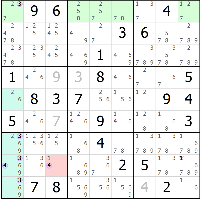 Position des candidats pour la solution de la Gr 47 page 50 du magazine de sudoku Suprême n° 023