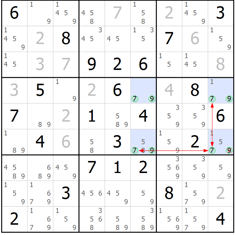 Position des candidats pour la solution de la Gr 48 page 51 du magazine de sudoku Suprême n° 023