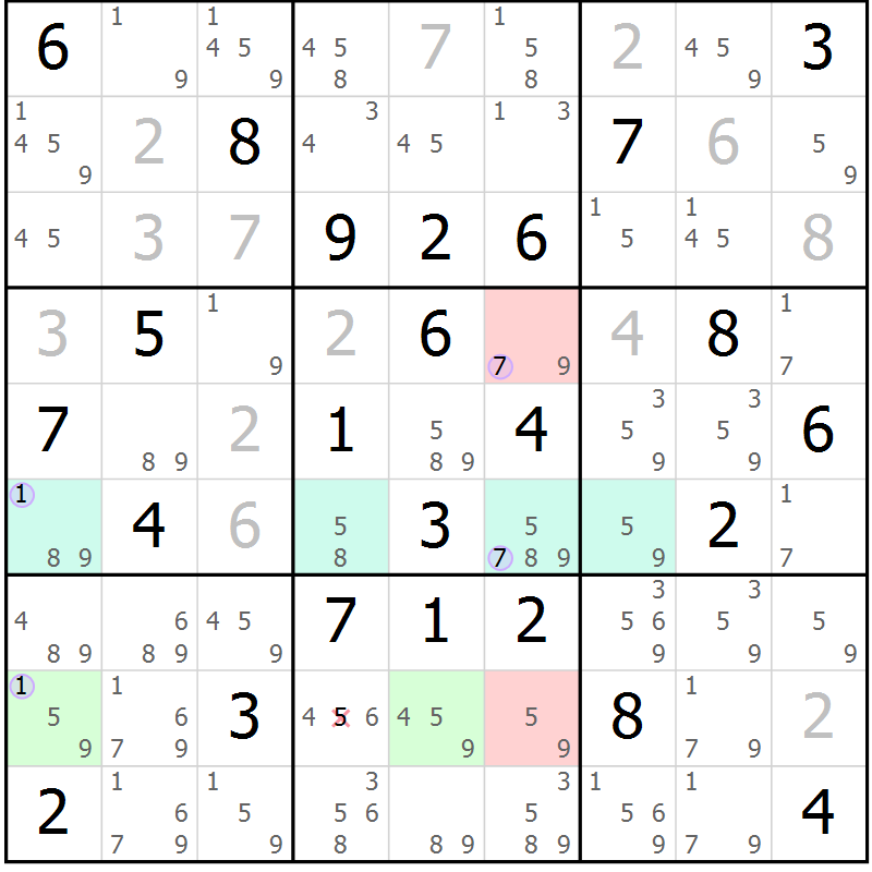 Position des candidats pour la solution de la Gr 48 page 51 du magazine de sudoku Suprême n° 023