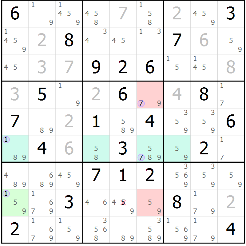 Position des candidats pour la solution de la Gr 48 page 51 du magazine de sudoku Suprême n° 023