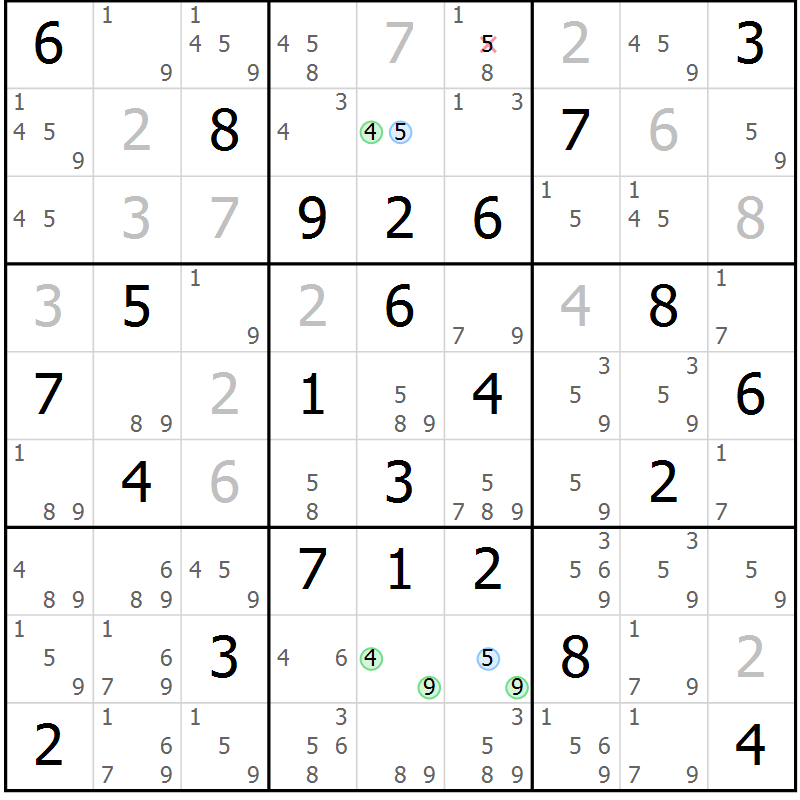 Position des candidats pour la solution de la Gr 48 page 51 du magazine de sudoku Suprême n° 023