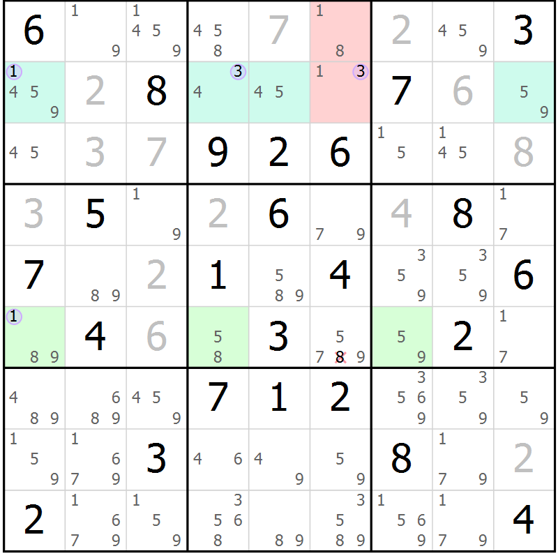 Position des candidats pour la solution de la Gr 48 page 51 du magazine de sudoku Suprême n° 023