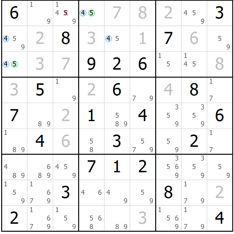 Position des candidats pour la solution de la Gr 48 page 51 du magazine de sudoku Suprême n° 023