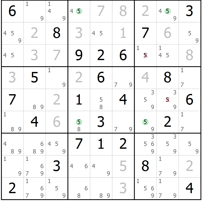 Position des candidats pour la solution de la Gr 48 page 51 du magazine de sudoku Suprême n° 023