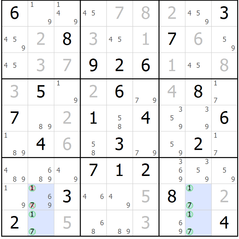 Position des candidats pour la solution de la Gr 48 page 51 du magazine de sudoku Suprême n° 023