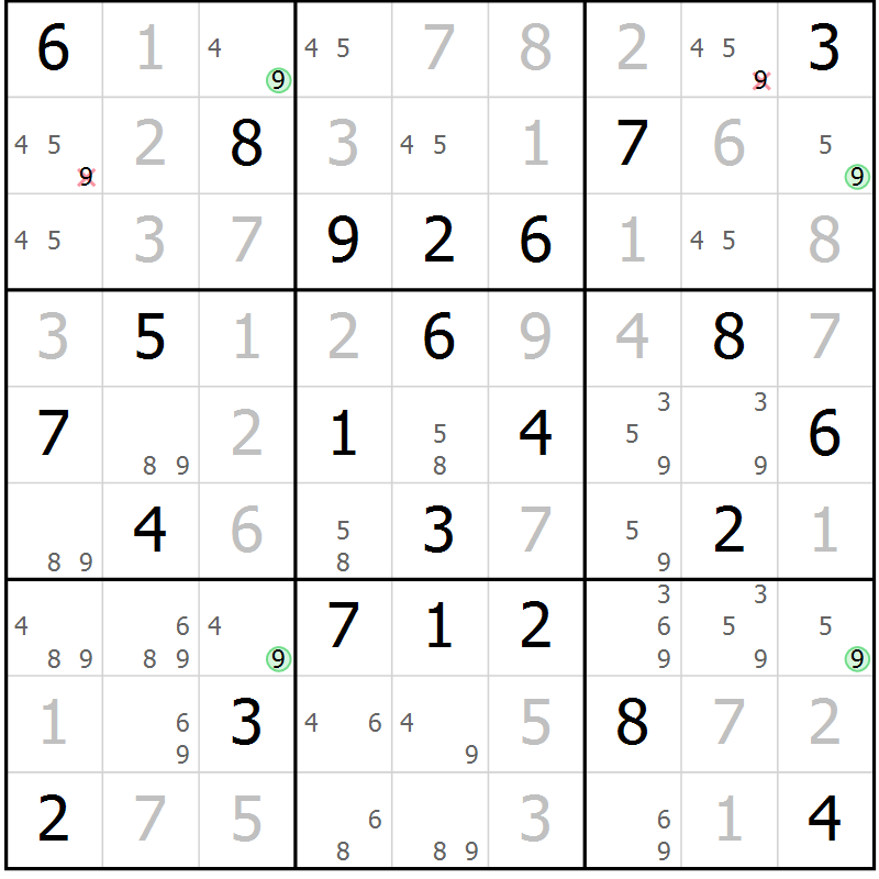 Position des candidats pour la solution de la Gr 48 page 51 du magazine de sudoku Suprême n° 023