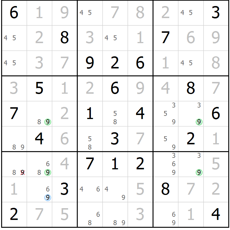 Position des candidats pour la solution de la Gr 48 page 51 du magazine de sudoku Suprême n° 023