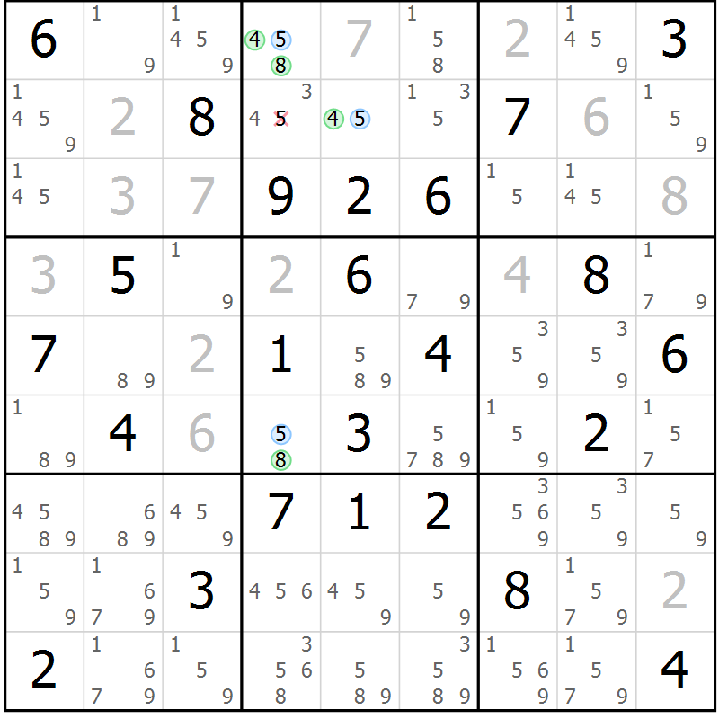 Position des candidats pour la solution de la Gr 48 page 51 du magazine de sudoku Suprême n° 023