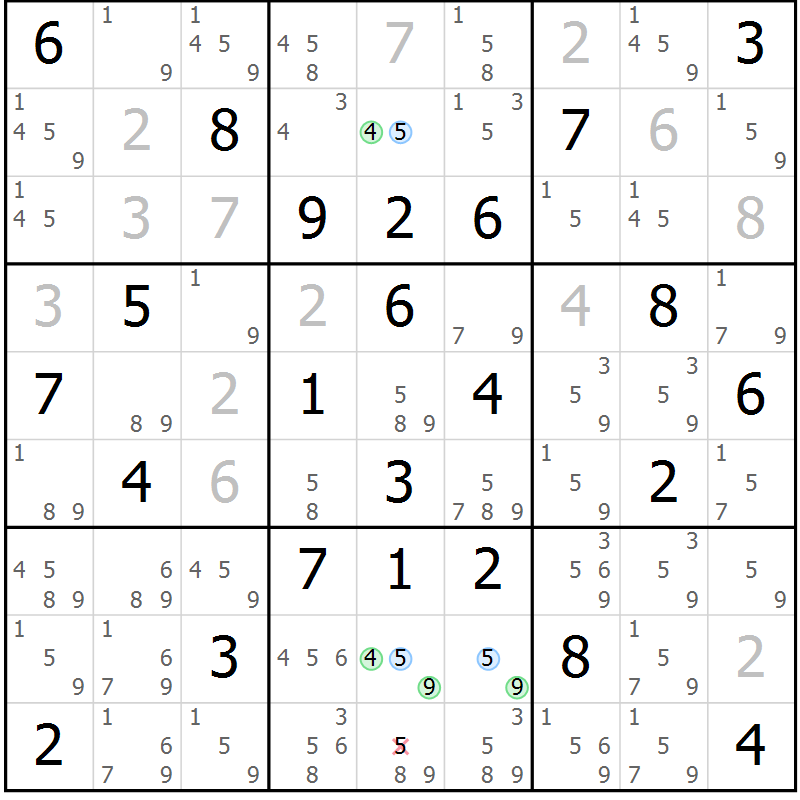 Position des candidats pour la solution de la Gr 48 page 51 du magazine de sudoku Suprême n° 023