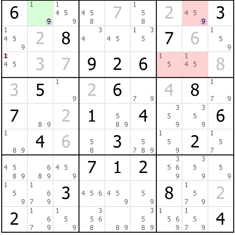 Position des candidats pour la solution de la Gr 48 page 51 du magazine de sudoku Suprême n° 023