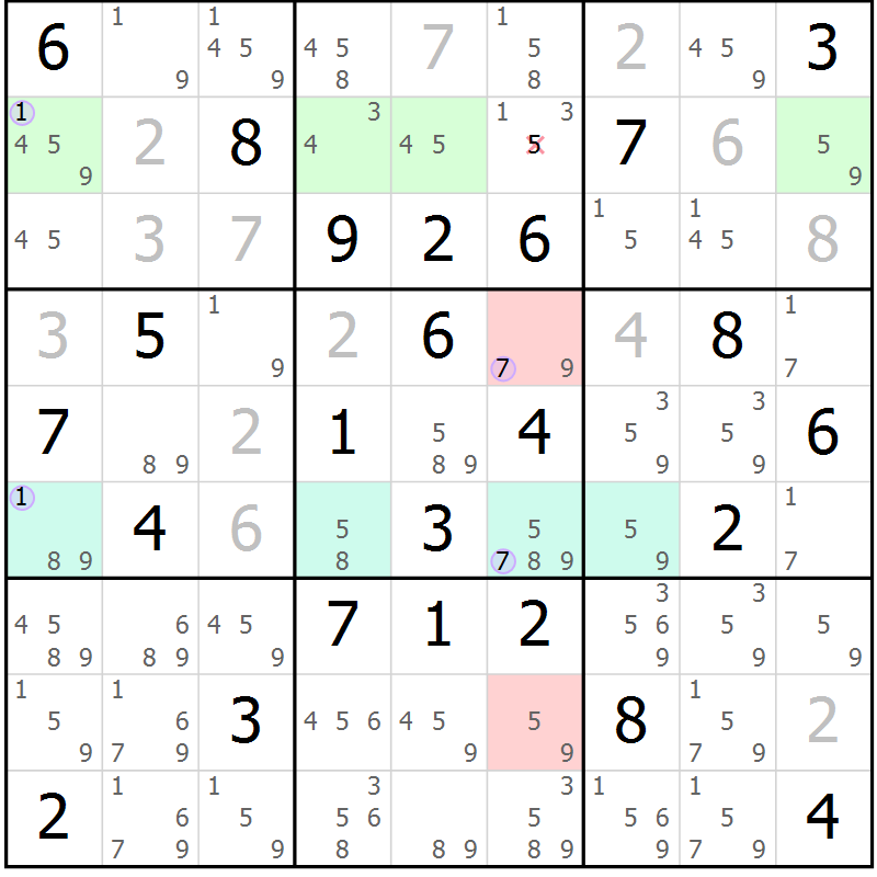 Position des candidats pour la solution de la Gr 48 page 51 du magazine de sudoku Suprême n° 023