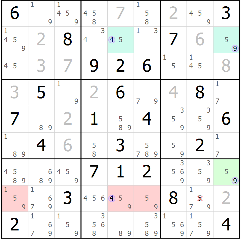 Position des candidats pour la solution de la Gr 48 page 51 du magazine de sudoku Suprême n° 023