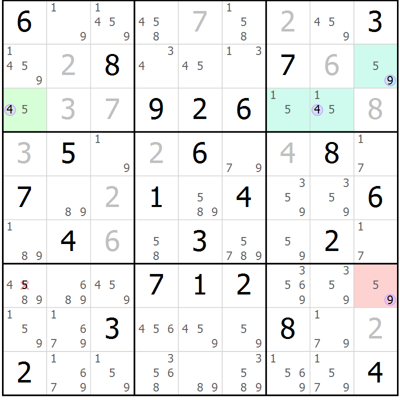 Position des candidats pour la solution de la Gr 48 page 51 du magazine de sudoku Suprême n° 023