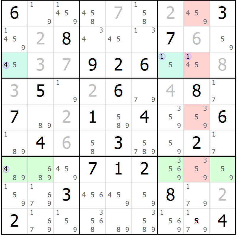 Position des candidats pour la solution de la Gr 48 page 51 du magazine de sudoku Suprême n° 023