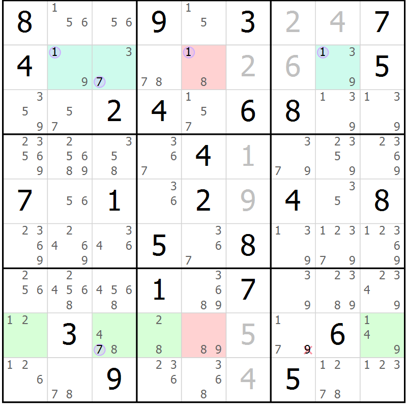Position des candidats pour la solution de la Gr 49 page 52 du magazine de sudoku Suprême n° 023