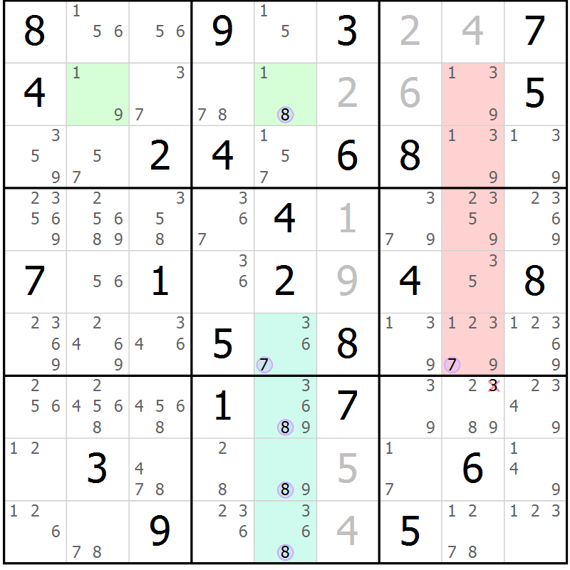 Position des candidats pour la solution de la Gr 49 page 52 du magazine de sudoku Suprême n° 023
