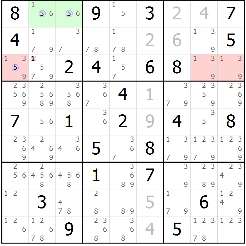 Position des candidats pour la solution de la Gr 49 page 52 du magazine de sudoku Suprême n° 023
