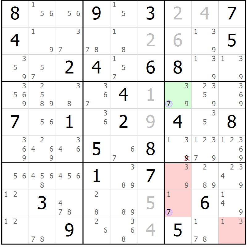 Position des candidats pour la solution de la Gr 49 page 52 du magazine de sudoku Suprême n° 023