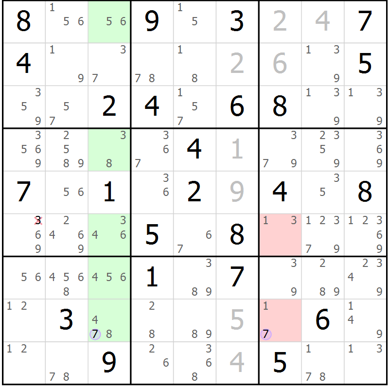 Position des candidats pour la solution de la Gr 49 page 52 du magazine de sudoku Suprême n° 023