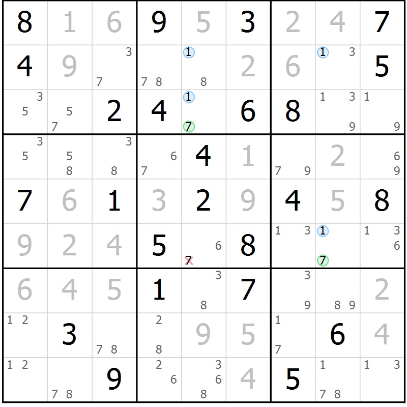 Position des candidats pour la solution de la Gr 49 page 52 du magazine de sudoku Suprême n° 023