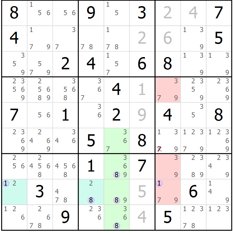 Position des candidats pour la solution de la Gr 49 page 52 du magazine de sudoku Suprême n° 023
