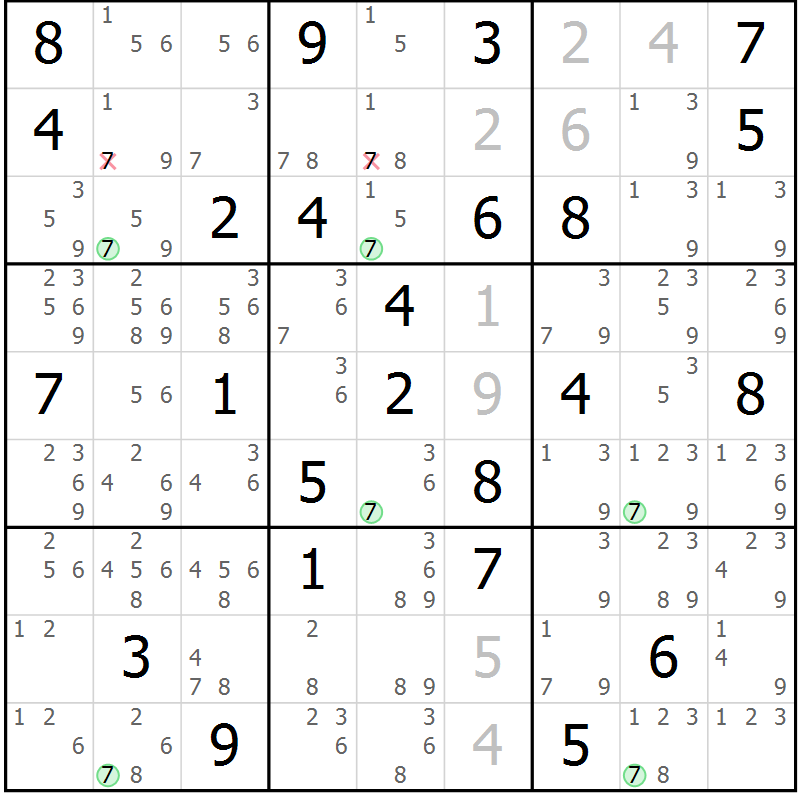 Position des candidats pour la solution de la Gr 49 page 52 du magazine de sudoku Suprême n° 023
