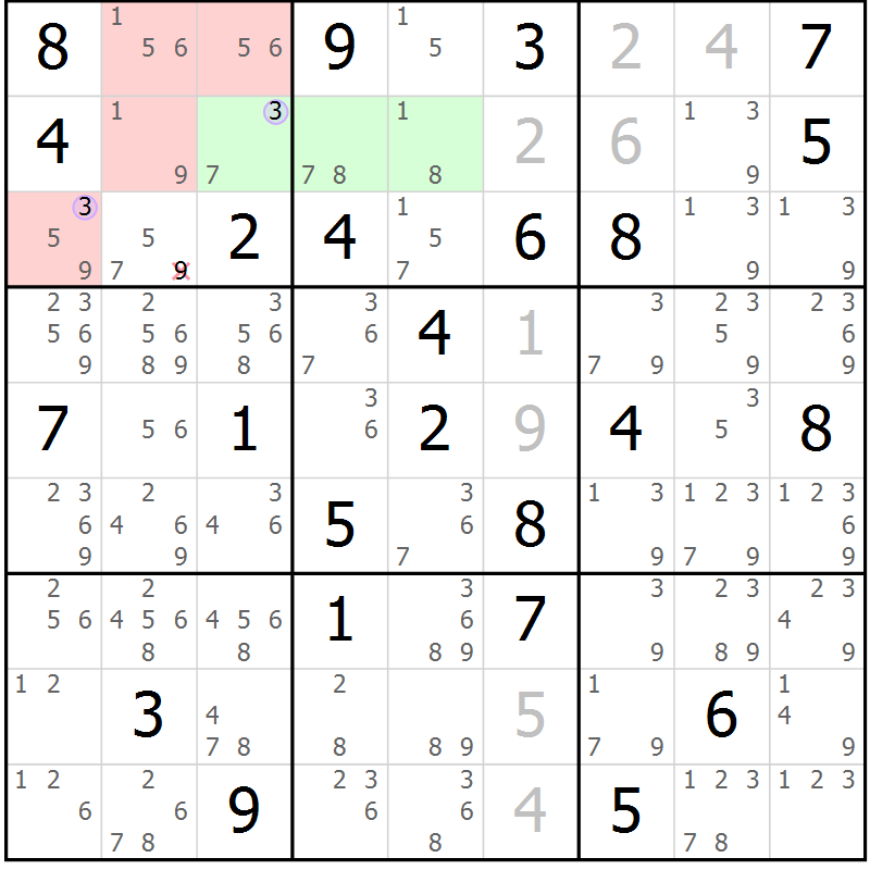 Position des candidats pour la solution de la Gr 49 page 52 du magazine de sudoku Suprême n° 023