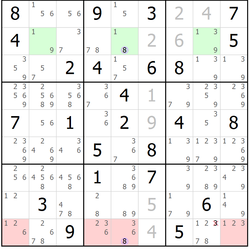 Position des candidats pour la solution de la Gr 49 page 52 du magazine de sudoku Suprême n° 023