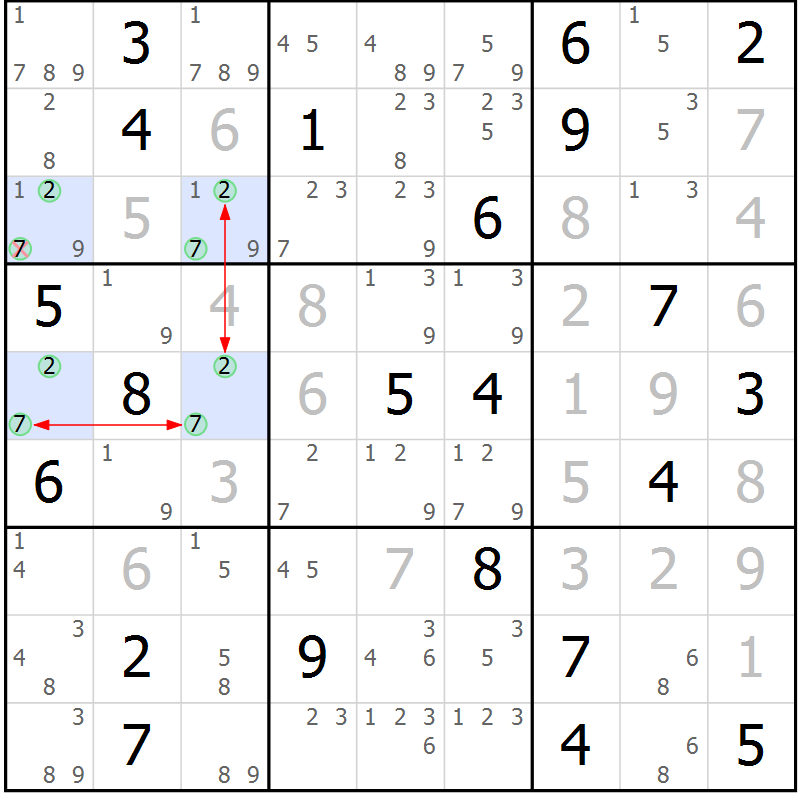 Position des candidats pour la solution de la Gr 5 page 8 du magazine de sudoku Suprême n° 023