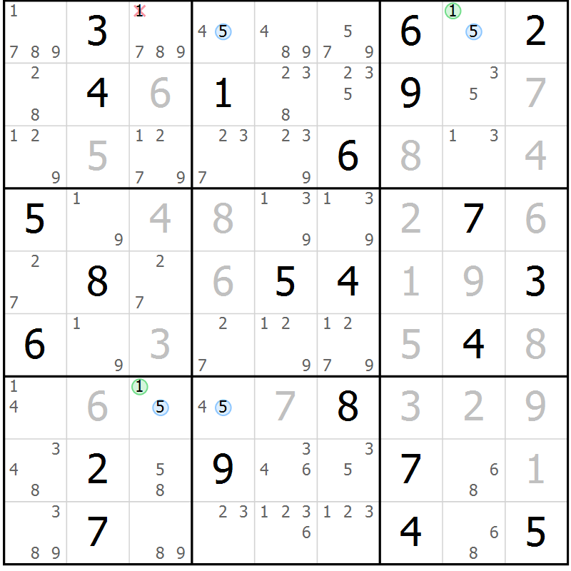 Position des candidats pour la solution de la Gr 5 page 8 du magazine de sudoku Suprême n° 023