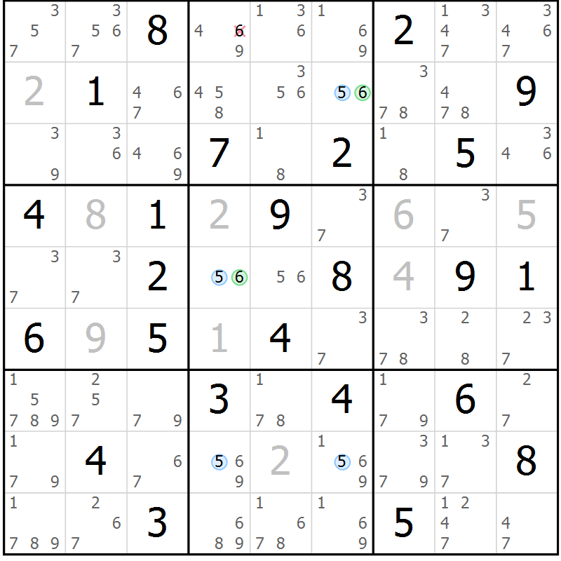 Position des candidats pour la solution de la Gr 50 page 53 du magazine de sudoku Suprême n° 023