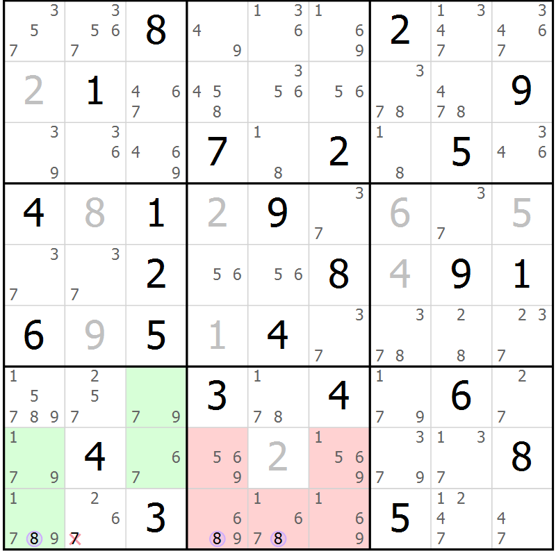 Position des candidats pour la solution de la Gr 50 page 53 du magazine de sudoku Suprême n° 023