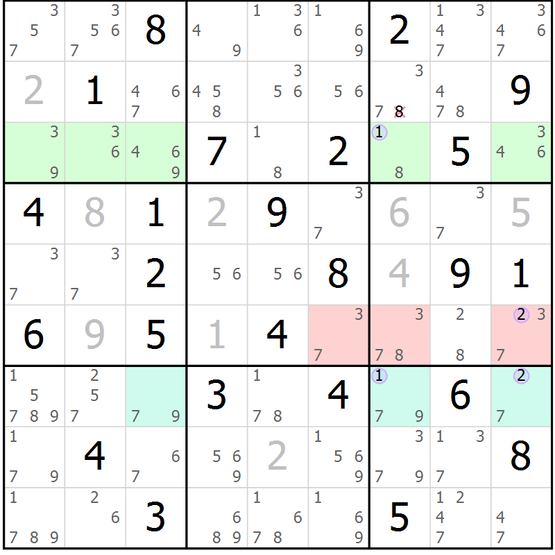 Position des candidats pour la solution de la Gr 50 page 53 du magazine de sudoku Suprême n° 023