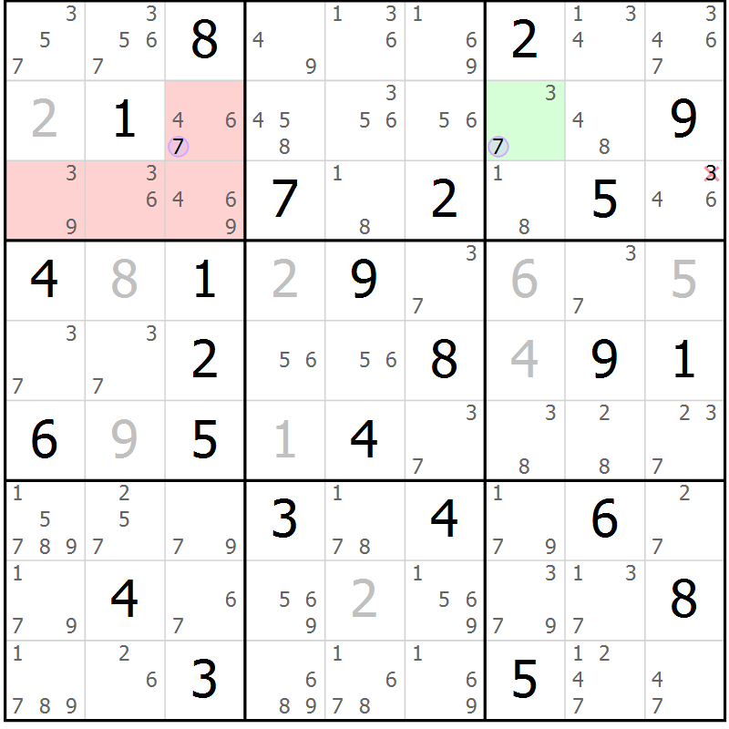 Position des candidats pour la solution de la Gr 50 page 53 du magazine de sudoku Suprême n° 023