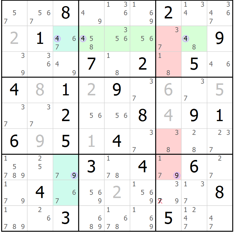 Position des candidats pour la solution de la Gr 50 page 53 du magazine de sudoku Suprême n° 023