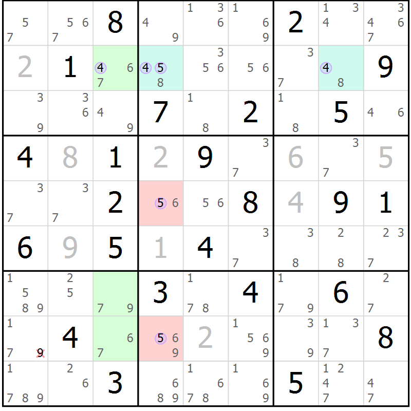 Position des candidats pour la solution de la Gr 50 page 53 du magazine de sudoku Suprême n° 023