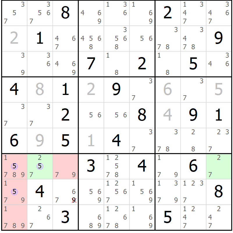 Position des candidats pour la solution de la Gr 50 page 53 du magazine de sudoku Suprême n° 023