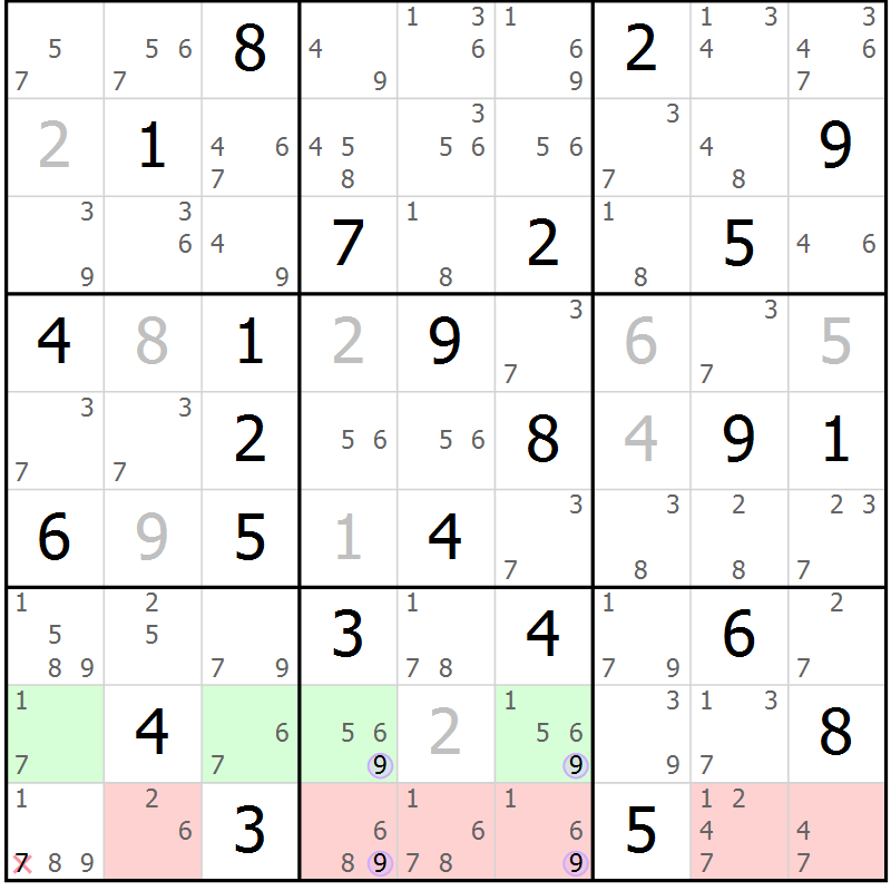 Position des candidats pour la solution de la Gr 50 page 53 du magazine de sudoku Suprême n° 023