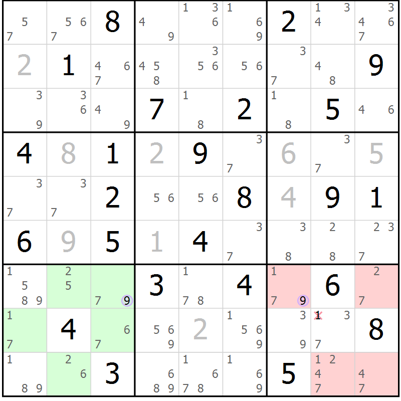 Position des candidats pour la solution de la Gr 50 page 53 du magazine de sudoku Suprême n° 023