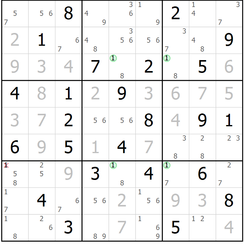 Position des candidats pour la solution de la Gr 50 page 53 du magazine de sudoku Suprême n° 023