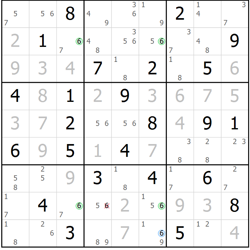 Position des candidats pour la solution de la Gr 50 page 53 du magazine de sudoku Suprême n° 023