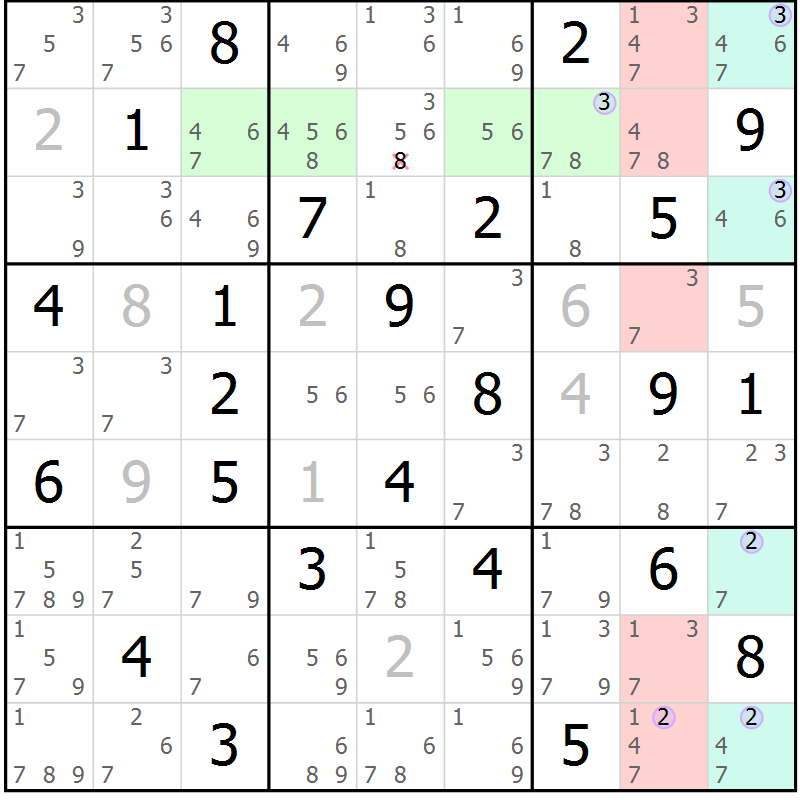 Position des candidats pour la solution de la Gr 50 page 53 du magazine de sudoku Suprême n° 023