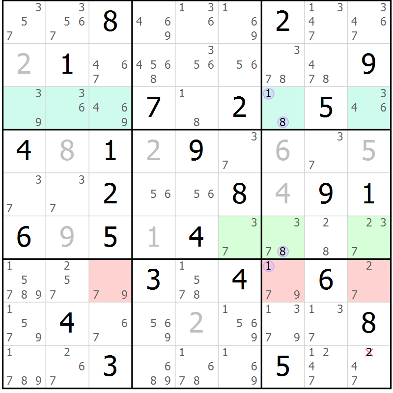Position des candidats pour la solution de la Gr 50 page 53 du magazine de sudoku Suprême n° 023