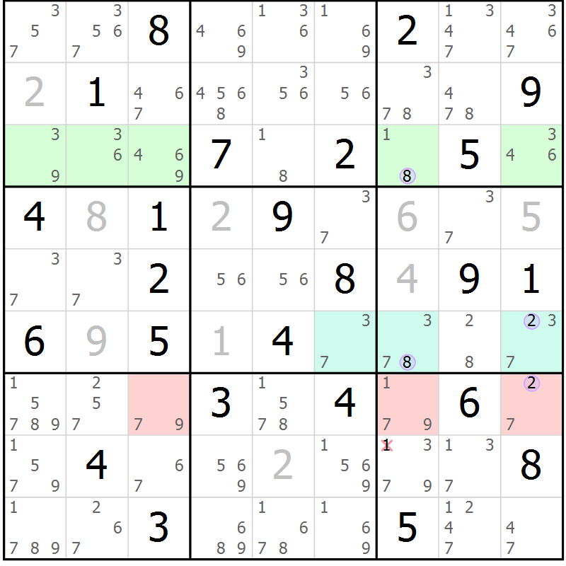 Position des candidats pour la solution de la Gr 50 page 53 du magazine de sudoku Suprême n° 023
