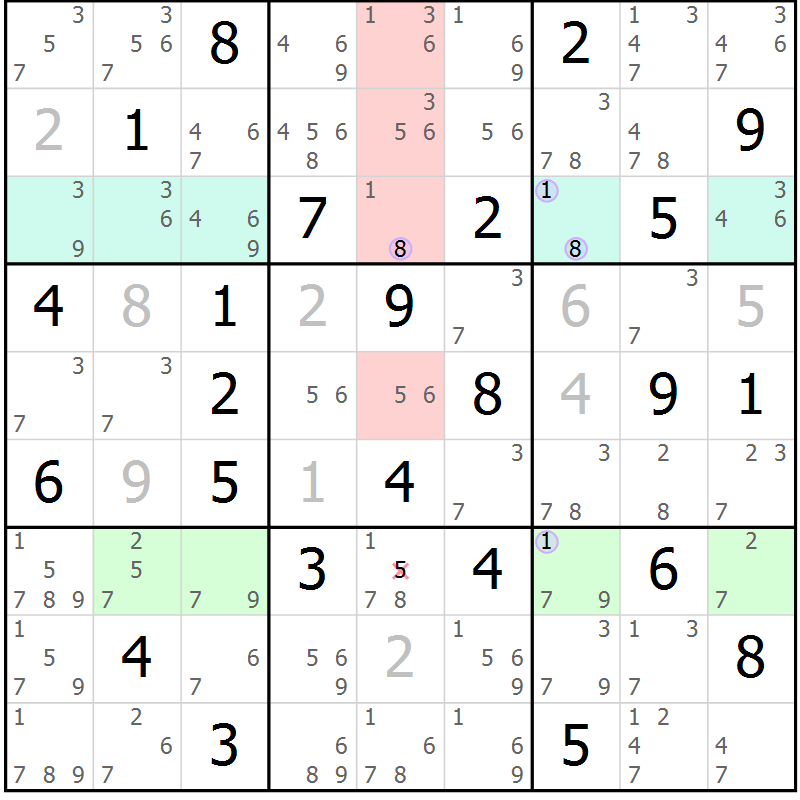 Position des candidats pour la solution de la Gr 50 page 53 du magazine de sudoku Suprême n° 023