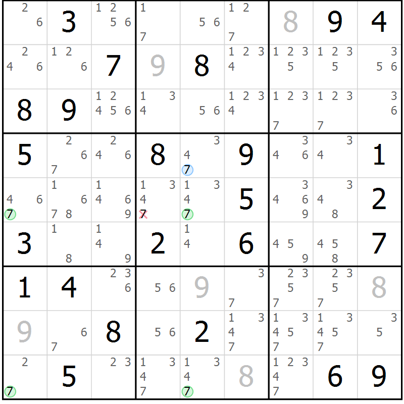 Position des candidats pour la solution de la Gr 51 page 54 du magazine de sudoku Suprême n° 023